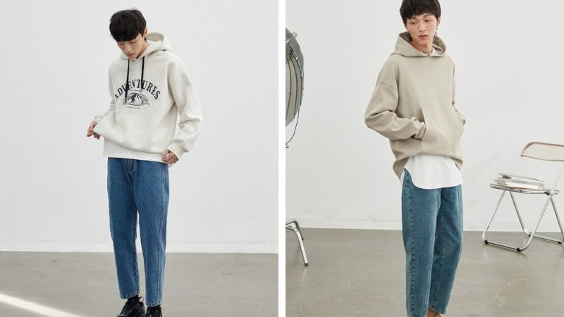 Phối áo hoodie cùng quần jeans