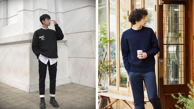 Phối áo sweater cùng quần kaki