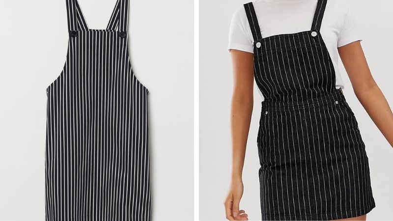 H&M BLACK WHITE STRIPED PINAFORE DRESS