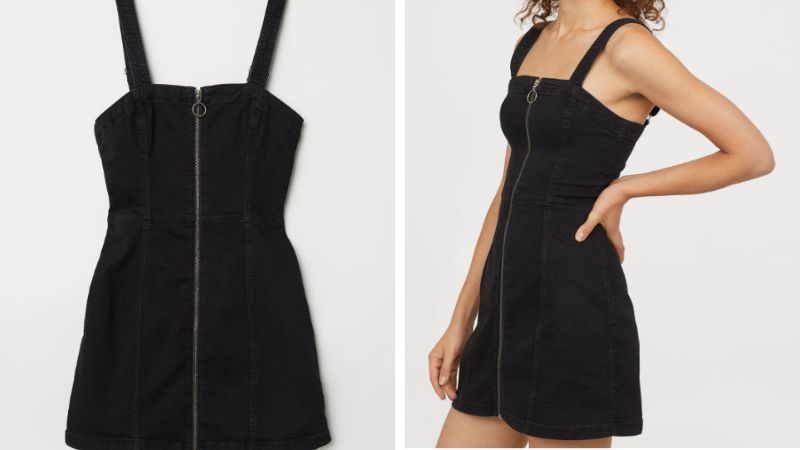 H&M BLACK DENIM PINAFORE DRESS