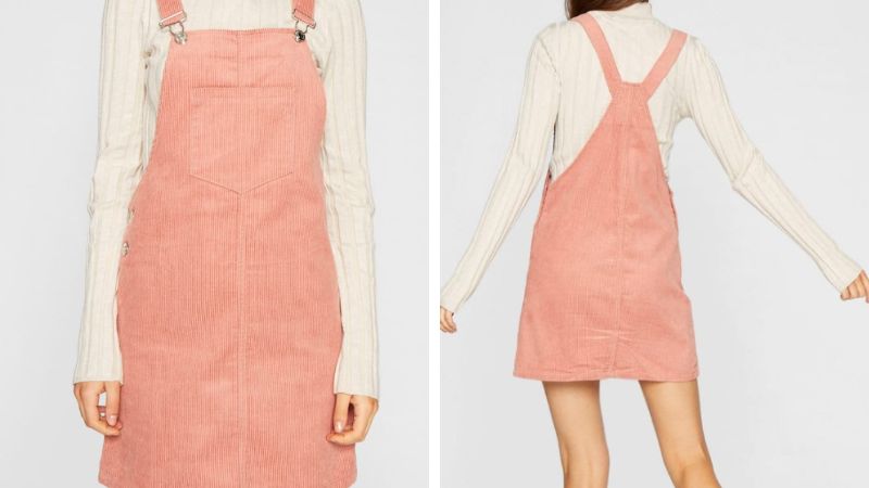 STRADIVARIUS NUDE PINK CORDUROY PINAFORE DRESS