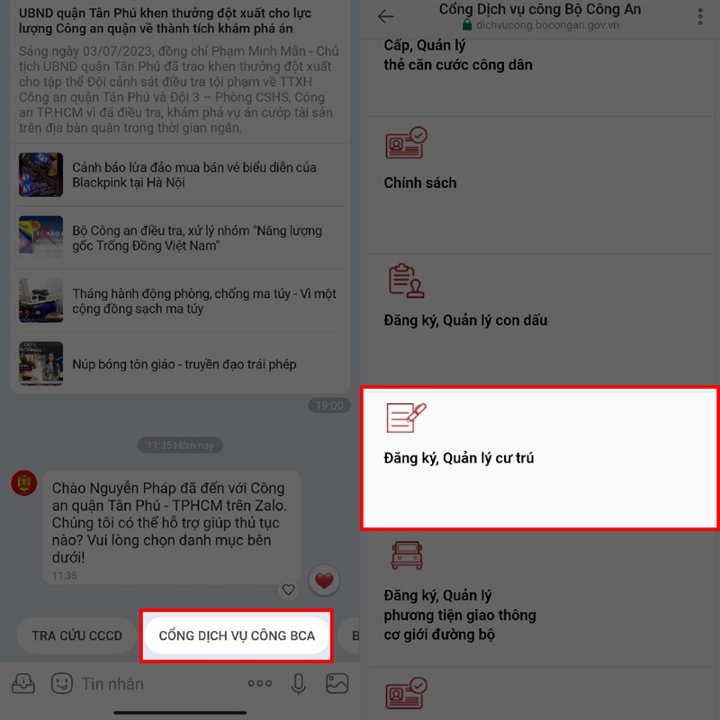 Cách đăng ký thường trú trên Zalo