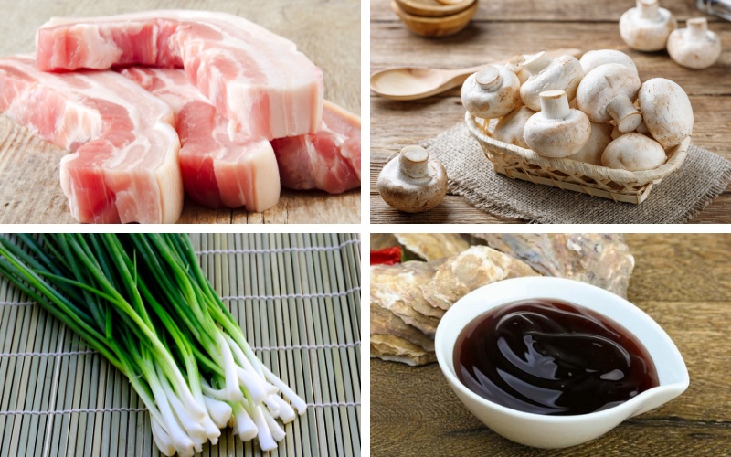 Nguyên liệu làm thịt heo xào nấm đông cô