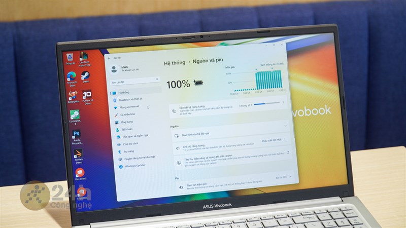 Thời lượng pin của ASUS Vivobook 15 X1504VA là rất tốt so với mức dung lượng 42 Wh.