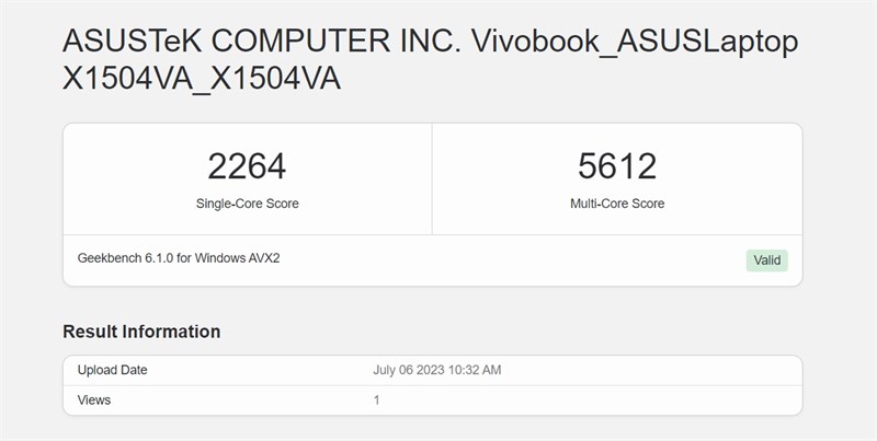 Điểm GeekBench 6 (đơn nhân/đa nhân) trên ASUS Vivobook 15 X1504VA. Điểm GeekBench 6 (đơn nhân/đa nhân) trên ASUS Vivobook 15 X1504VA.