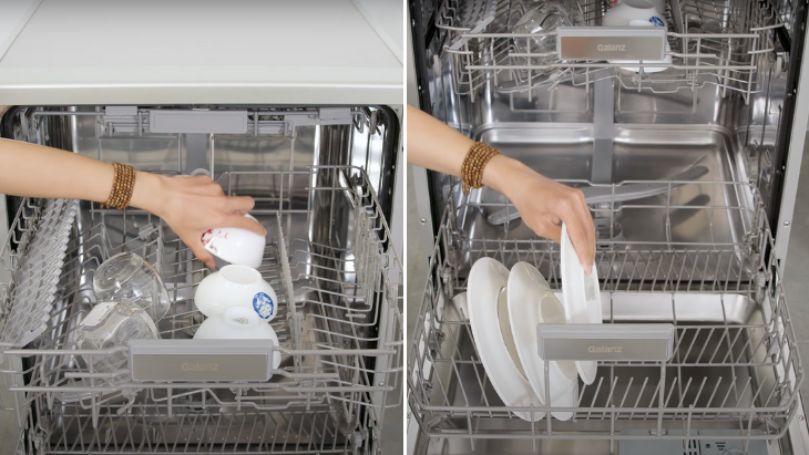 các khay đựng của máy rửa chén có nhiều cách xếp