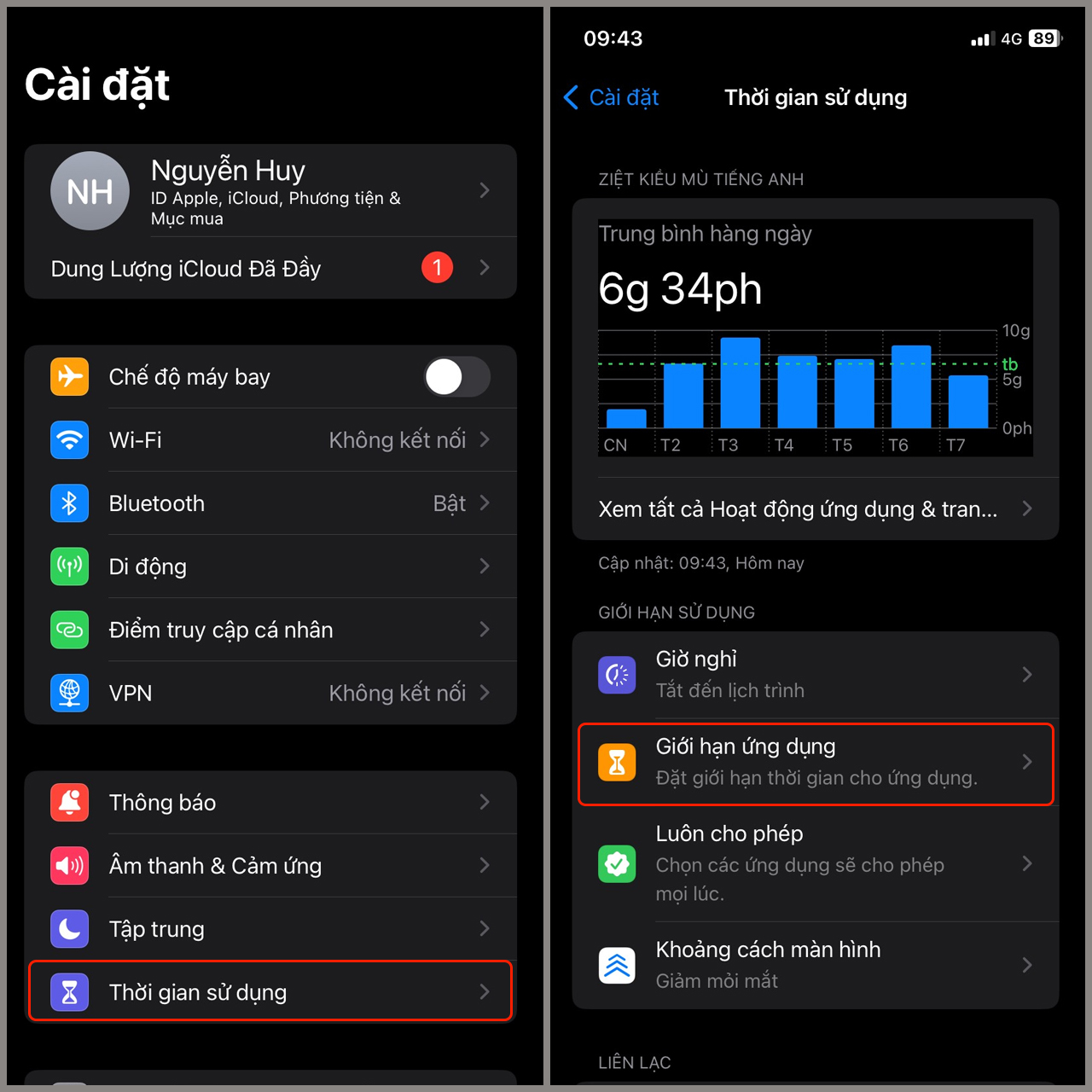 Cách bật, tắt giới hạn thời gian trên iPhone Cách bật, tắt giới hạn thời gian trên iPhone