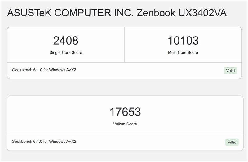 Điểm Geekbench 6 của ASUS Zenbook 14 OLED 2023