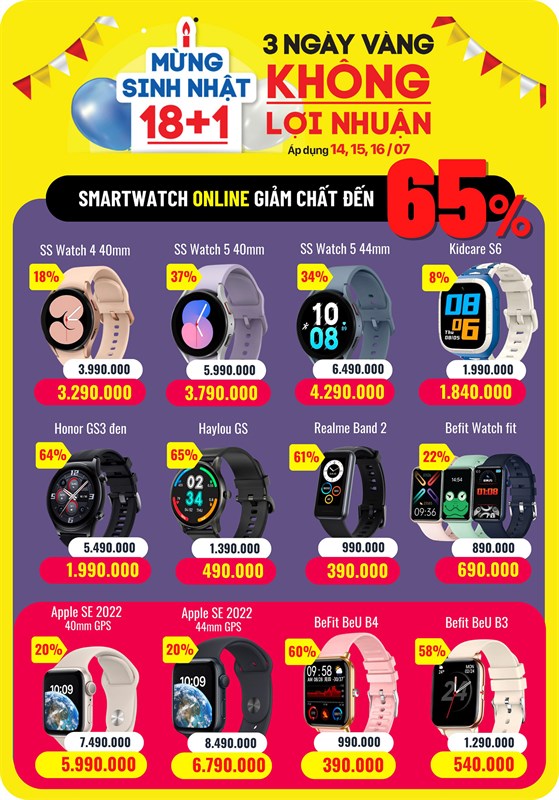 Sinh nhật MWG: 3 ngày không lợi nhuận, smartwatch + đồng hồ thời trang sale 50%++ Sinh nhật MWG: 3 ngày không lợi nhuận, smartwatch + đồng hồ thời trang sale 50%++