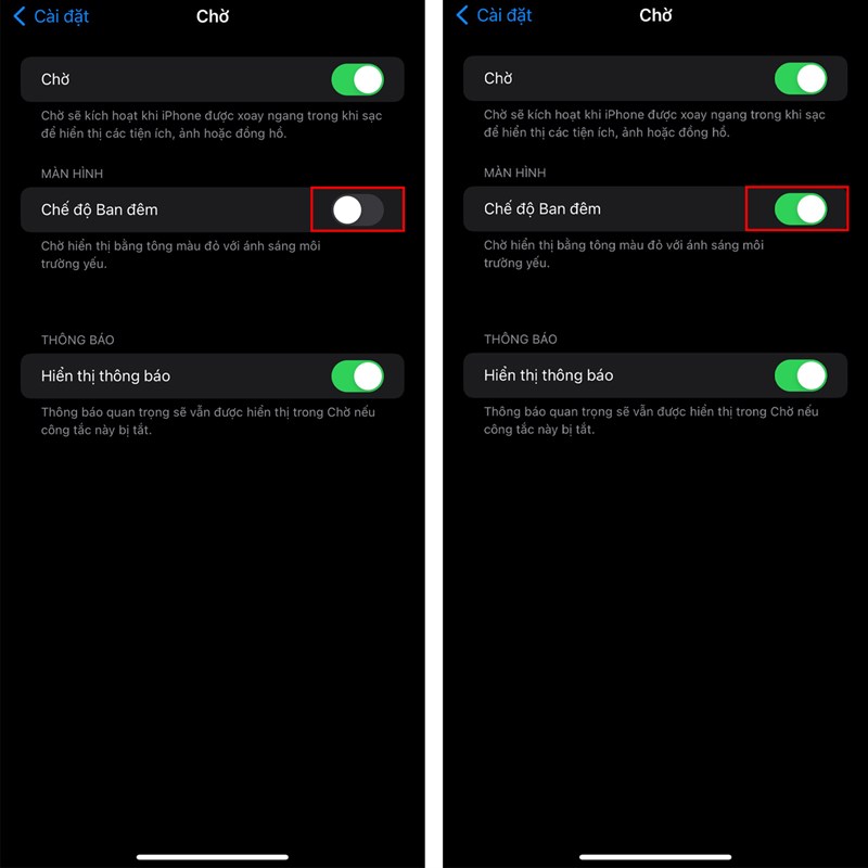 Cách bật chế độ ban đêm Standby