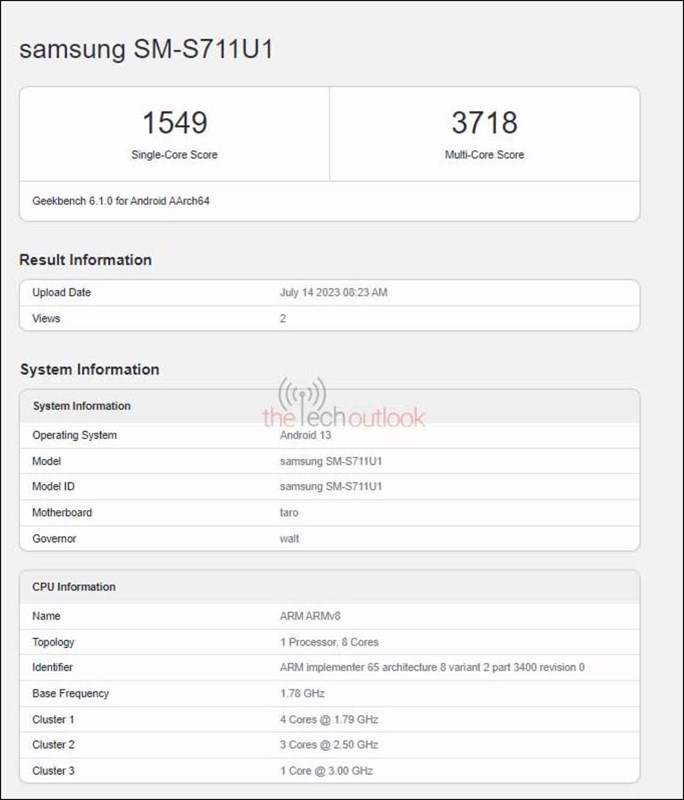 Điểm số Geekbench của một thiết bị được cho là Galaxy S23 FE