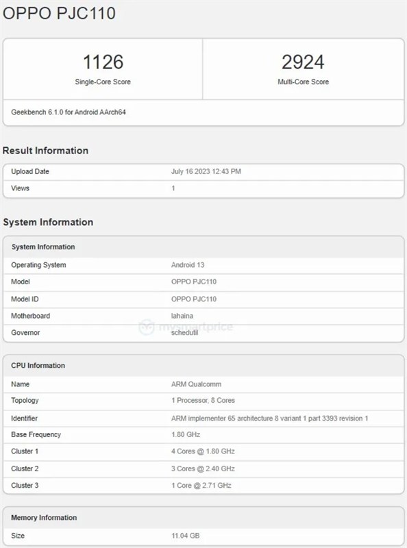 Thông tin về OPPO K11 trên Geekbench Thông tin về OPPO K11 trên Geekbench