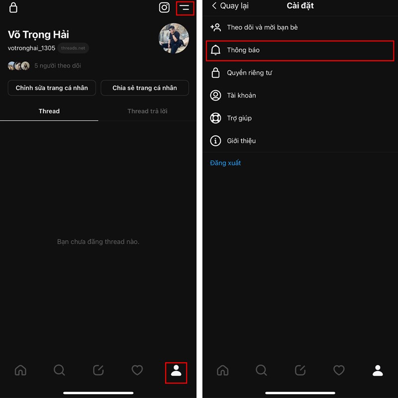 Cách tắt thông báo trên ứng dụng Threads