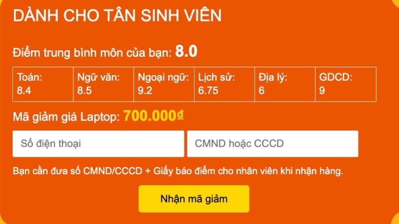 Thi giỏi giảm nhiều: Đổi điểm thi, giảm thêm đến 3 triệu khi mua laptop tại TGDĐ Thi giỏi giảm nhiều: Đổi điểm thi, giảm thêm đến 3 triệu khi mua laptop tại TGDĐ