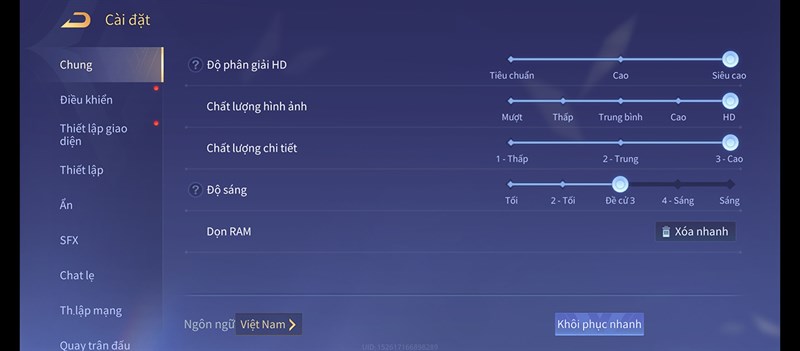 Thiết lập đồ họa Liên Quân Mobile mà mình áp dụng cho bài test pin POCO X4 GT Thiết lập đồ họa Liên Quân Mobile mà mình áp dụng cho bài test pin POCO X4 GT