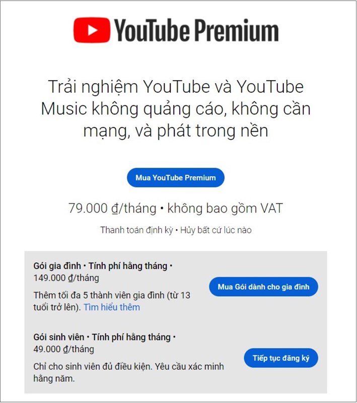 Giá của YouTube Premium tại Việt Nam vẫn được giữ nguyên tính tới hiện tại