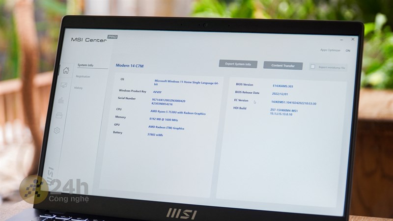 MSI Modern 14 C7M sở hữu thông số cấu hình ấn tượng.