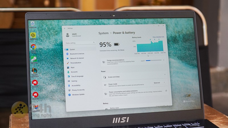 Pin của MSI Modern 14 C7M có thể đáp ứng từ 3-4 giờ sử dụng tùy tác vụ