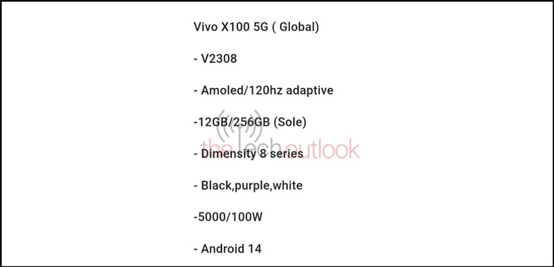 Thông số cấu hình của Vivo X100 5G phiên bản quốc tế được TheTechOutLook tiết lộ