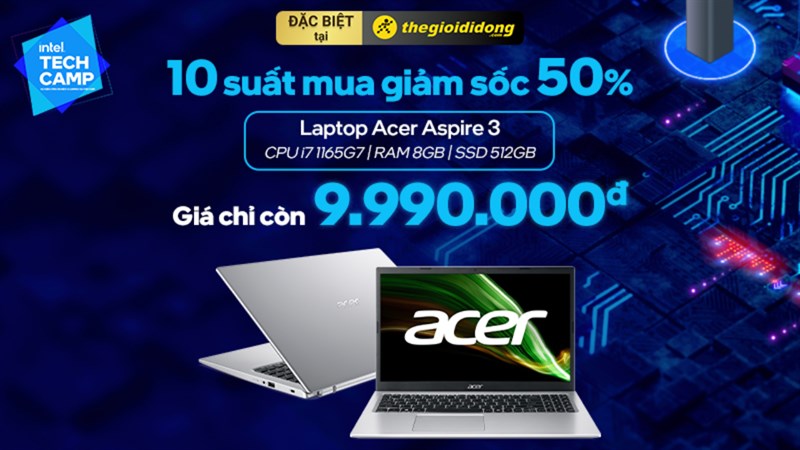 Cơ hội đặt mua laptop Acer Aspire 3 với giá cực kì ưu đãi tại gian hàng Thế Giới Di Động