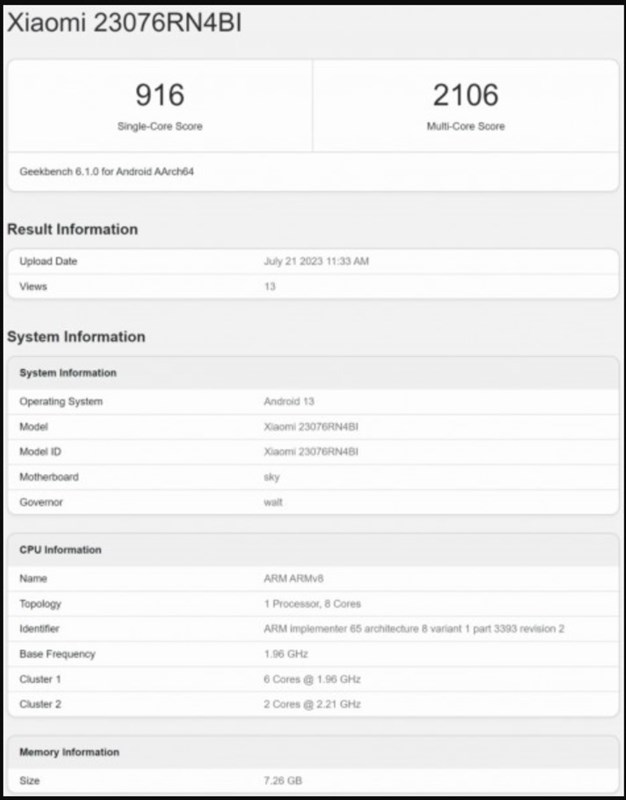 Điểm số Geekbench bị rò rỉ của sản phẩm được cho là Redmi 12 5G