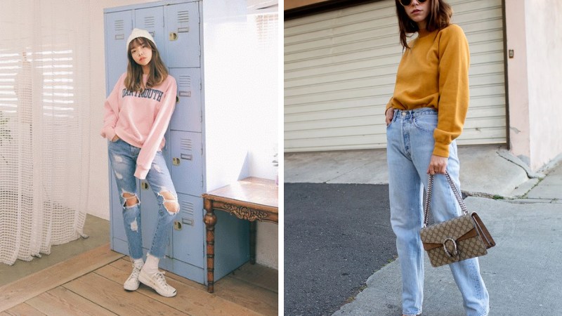 Kết hợp áo sweater với quần jean