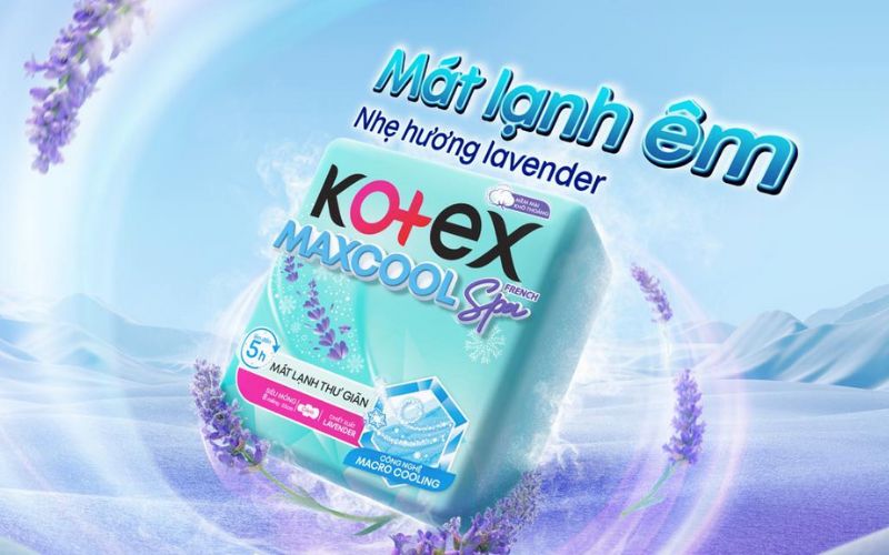 Băng vệ sinh Kotex Maxcool French Spa mang mùi hương lavender tinh tế, dịu nhẹ