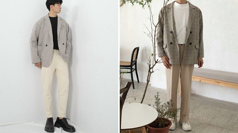 Áo blazer kẻ sọc mix cùng quần tây