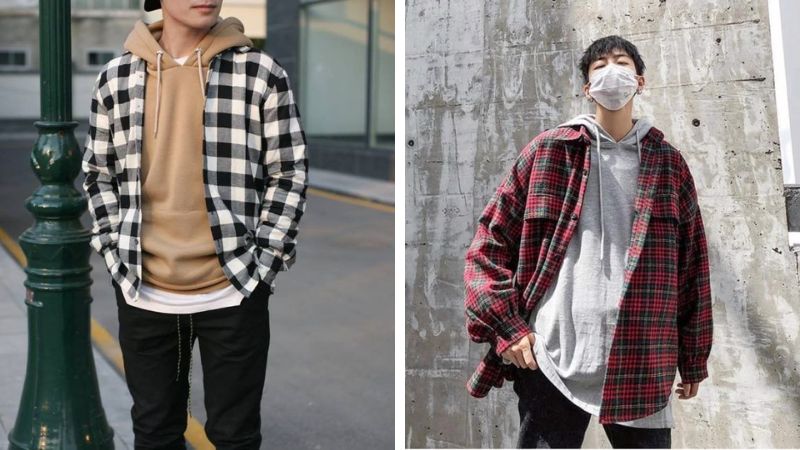 Áo sơ mi flannel phối với quần jeans