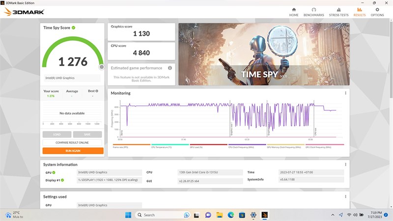 Điểm 3Dmark trên Acer Aspire 5 A515.