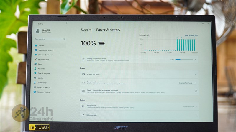Acer Aspire 5 A515 cho thời lượng sử dụng pin tốt.