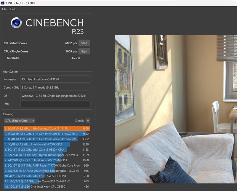 Điểm Cinebench R23 trên Acer Aspire 5 A515.