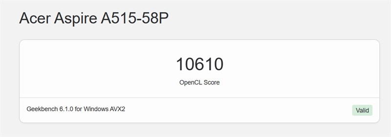 Điểm GeekBench 6 (GPU Compute) trên Acer Aspire 5 A515.