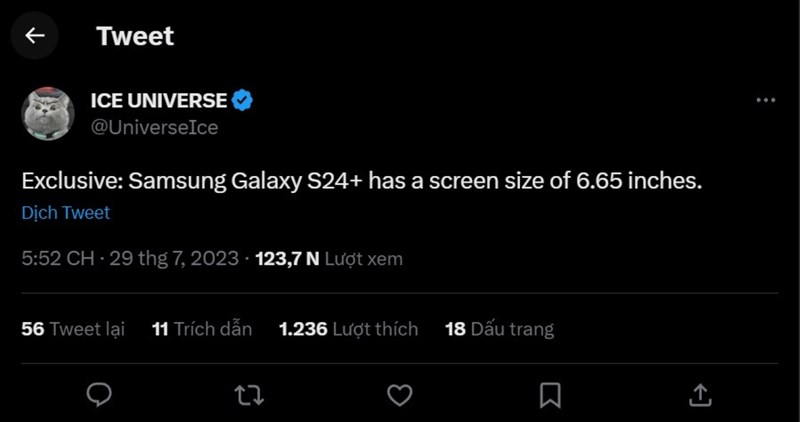 Bài viết tiết lộ thông tin về màn hình của Galaxy S24+