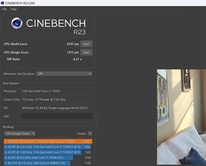 Điểm Cinebench R23 của ASUS Zenbook S 13 OLED