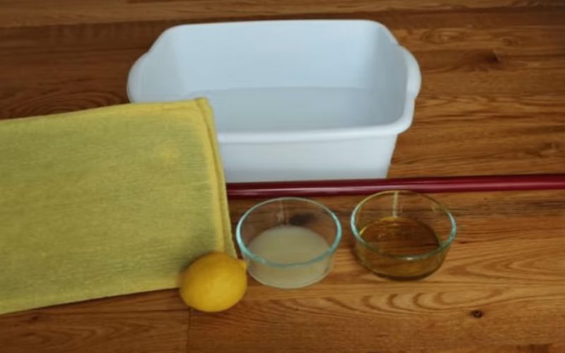 Kitchen cleaning water made from olive oil and lemon