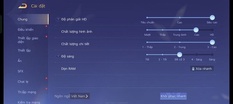 Thiết lập đồ họa Liên Quân Mobile mà mình đã đặt cho bài kiểm tra pin OPPO Reno10 5G Thiết lập đồ họa Liên Quân Mobile mà mình đã đặt cho bài kiểm tra pin OPPO Reno10 5G