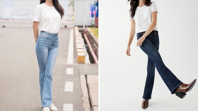 Quần jeans bootcut phối cùng áo thun