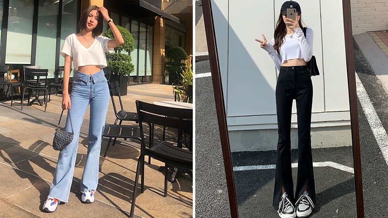 Quần jeans bootcut phối cùng áo croptop