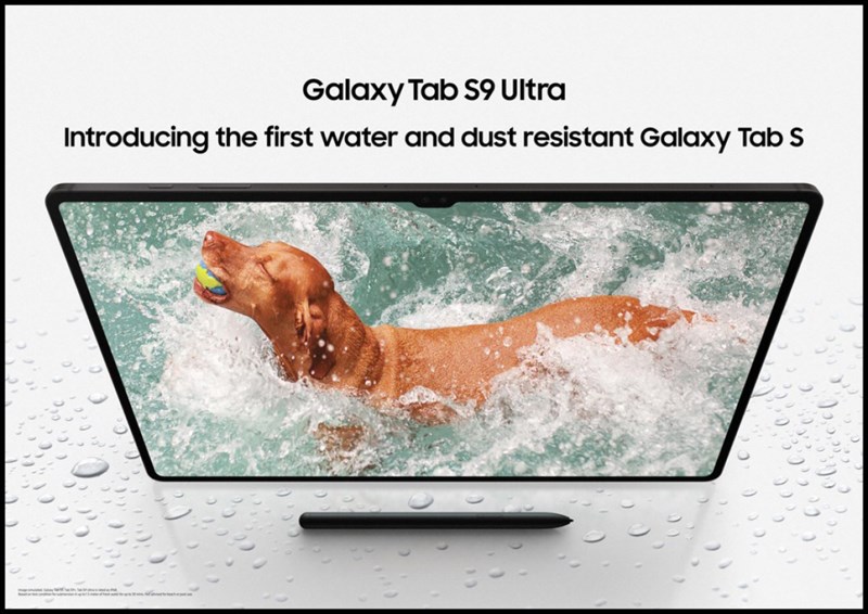 Galaxy Tab S9 Ultra nổi bật hơn so với nhiều đối thủ trong cùng phân khúc nhờ vào khả năng kháng nước, bụi IP68.