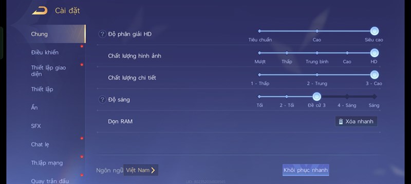 Thiết lập đồ họa Liên Quân Mobile mà mình áp dụng cho bài test pin OPPO Reno10 Pro 5G Thiết lập đồ họa Liên Quân Mobile mà mình áp dụng cho bài test pin OPPO Reno10 Pro 5G