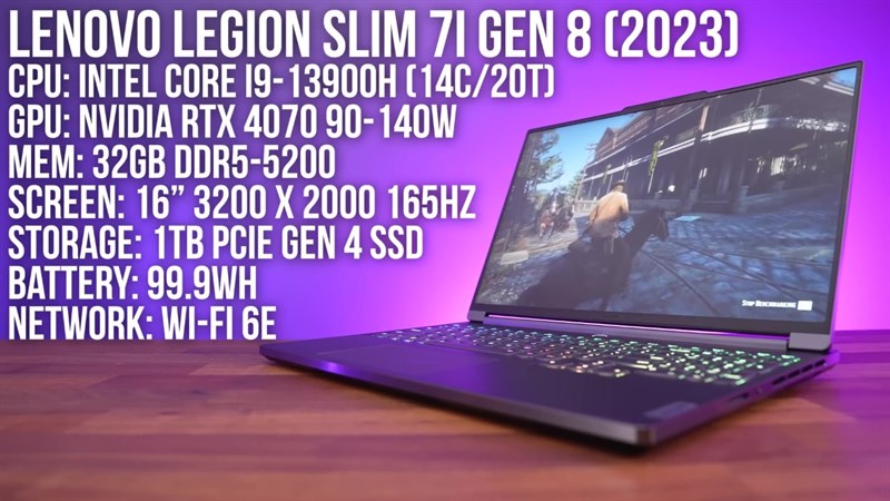 Lenovo Lenovo Legion Slim 7i 2023 cấu hình mạnh mẽ với chip Intel Gen 13th, RTX 4070.