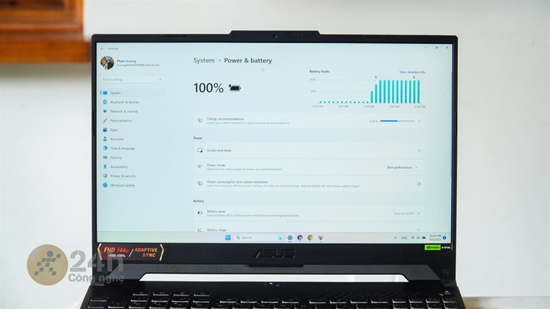 ASUS TUF F15 FX507ZU4 không bị giảm quá nhiều hiệu năng khi sử dụng không sạc ASUS TUF F15 FX507ZU4 không bị giảm quá nhiều hiệu năng khi sử dụng không sạc