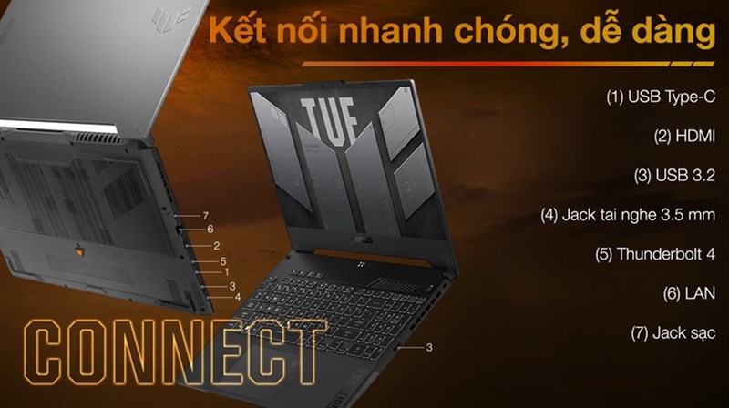 ASUS TUF F15 FX507ZU4 còn có nhiều cổng kết nối đi kèm ASUS TUF F15 FX507ZU4 còn có nhiều cổng kết nối đi kèm