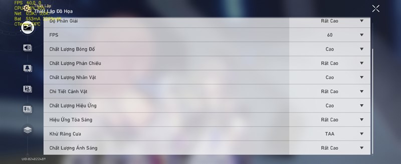 Đối với Honkai: Star Rail, Galaxy Z Flip5 vẫn cho mình thiết lập đồ họa trong game ở mức cao nhất.