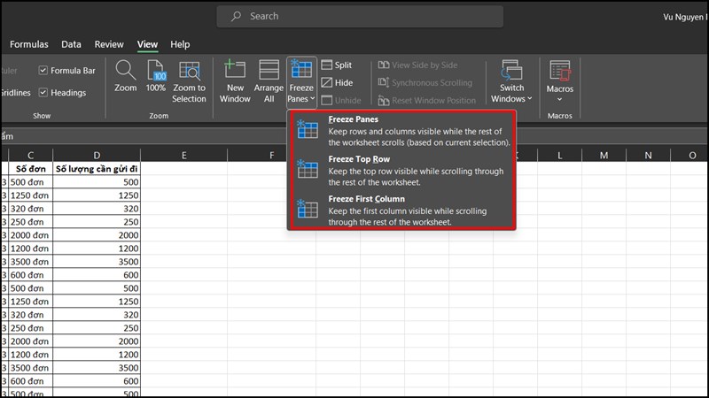 Cách cố định dòng và cột trong Excel