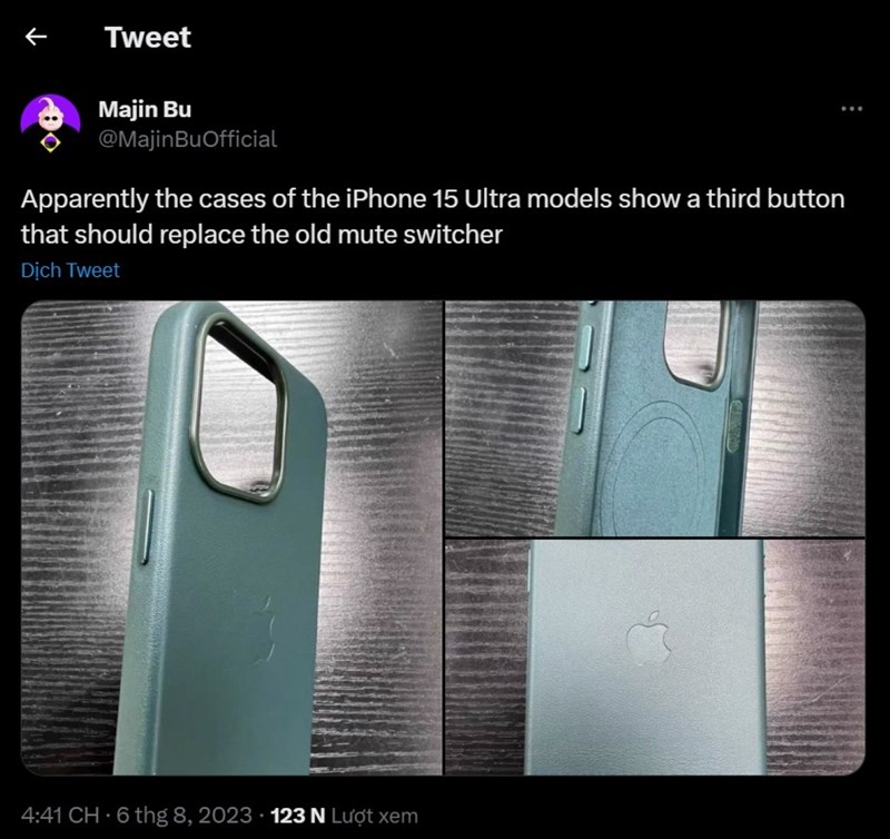 Hình ảnh ốp lưng của iPhone 15 Ultra bị rò rỉ trên Twitter