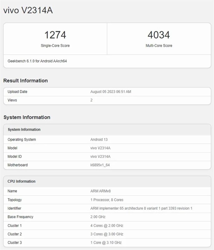 iQOO Z8 trên Geekbench