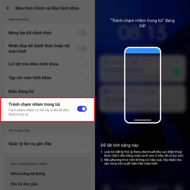 Cách bật tránh chạm nhầm khi tắt màn hình realme