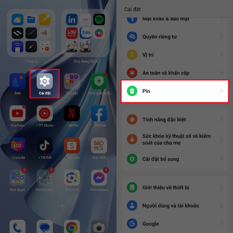 Cách kiểm tra tình trạng pin OPPO